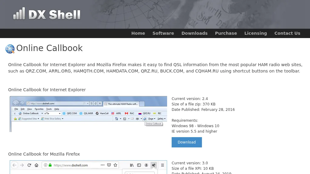 Online Callbook for Internet Explorer
