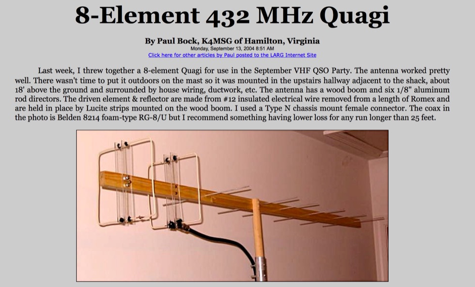 432 Mhz 8 Element Quagi Antenna