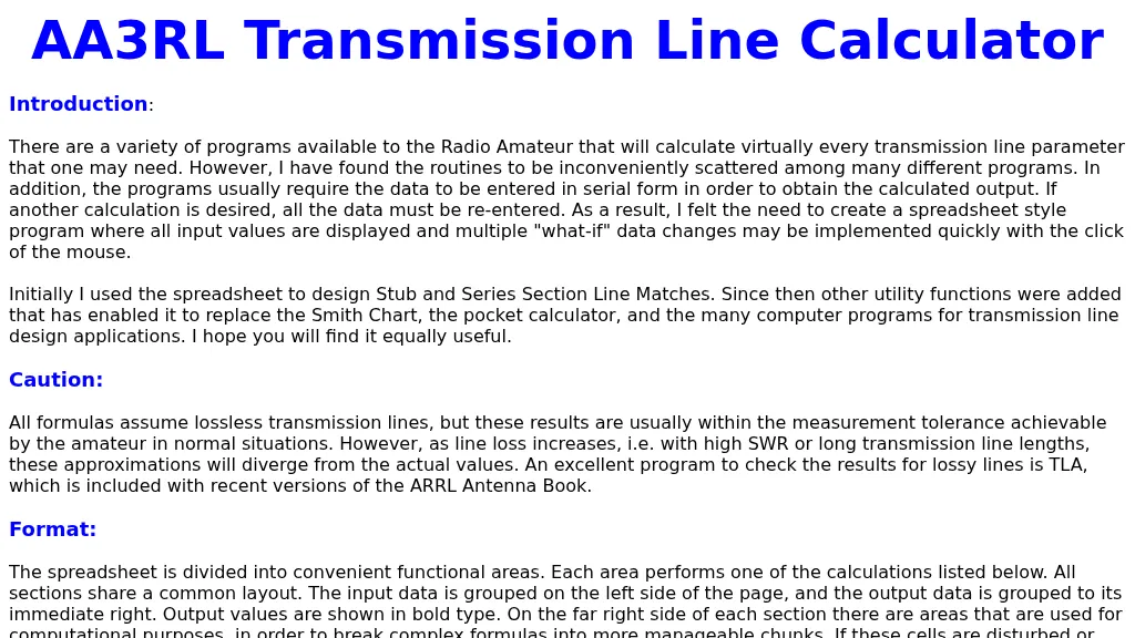 AA3RL Transmission Line Calculator