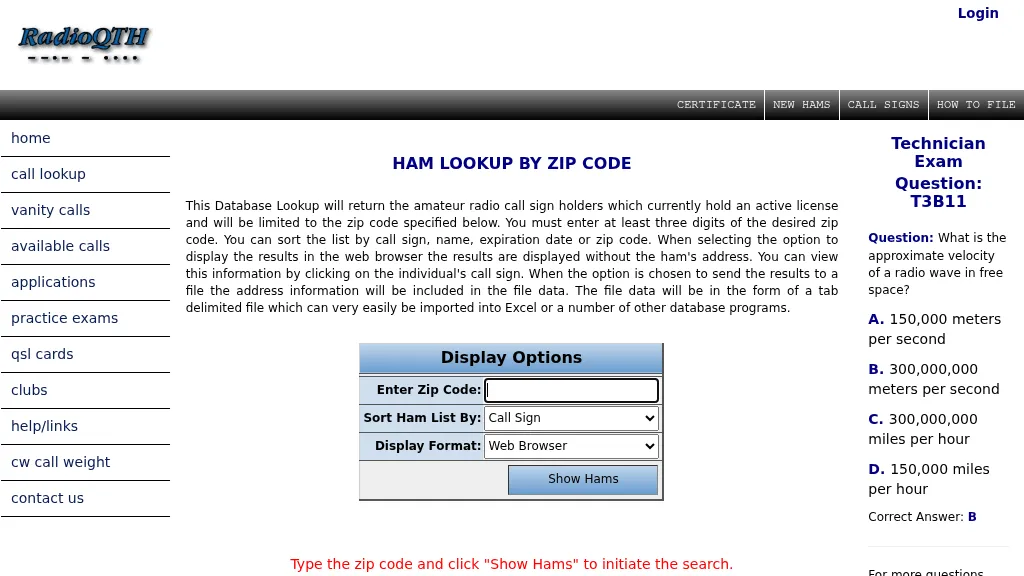 Ham Lookup by ZipCode