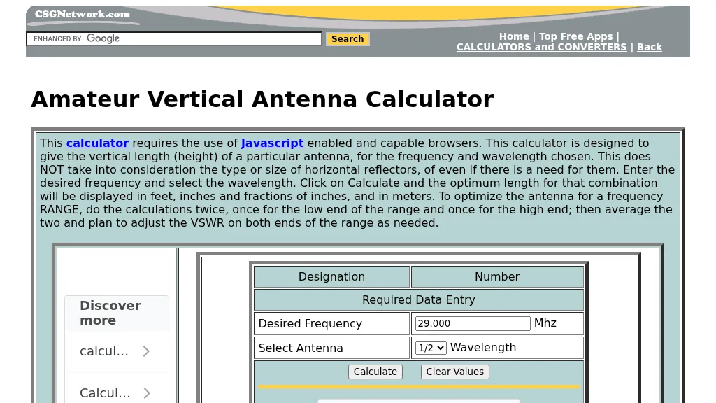 Amateur Vertical Antenna Calculator