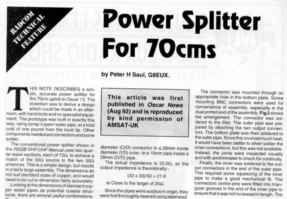 70 cm Power splitter