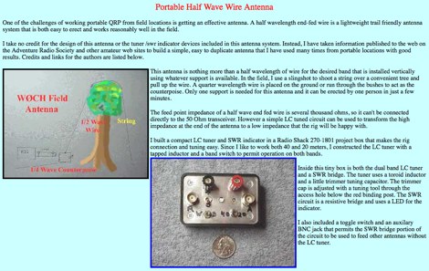 Portable Half Wave Wire Antenna