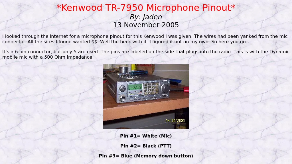 Kenwood TR-7950 Microphone Pinout