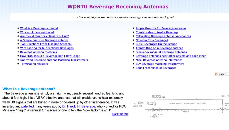 W0BTU Beverage Receiving Antenna notes