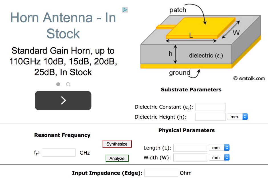 Patch Antenna Calculator