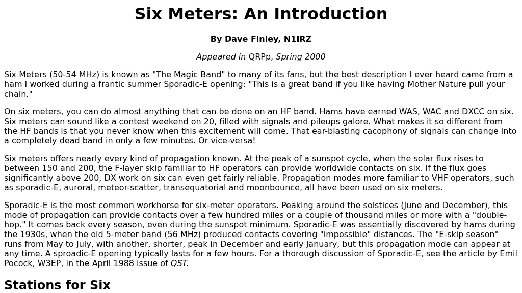 Six Meters: An Introduction
