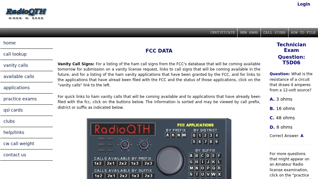 RadioQTH -  Ham radio vanity license search