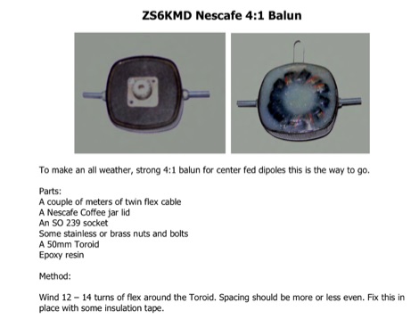 ZS6KMD Nescafe 4:1 Balun Picture