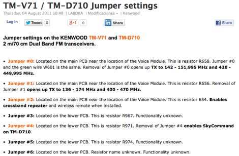 DXZone TM-D710 Jumper Settings