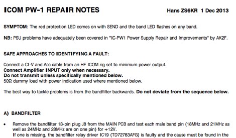 Icom PW-1 repair notes