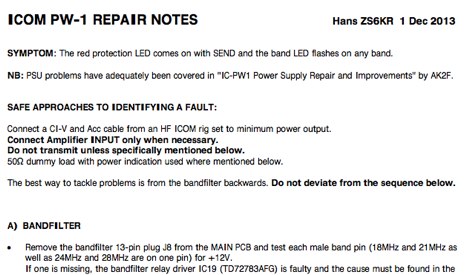 Icom PW-1 repair notes Picture