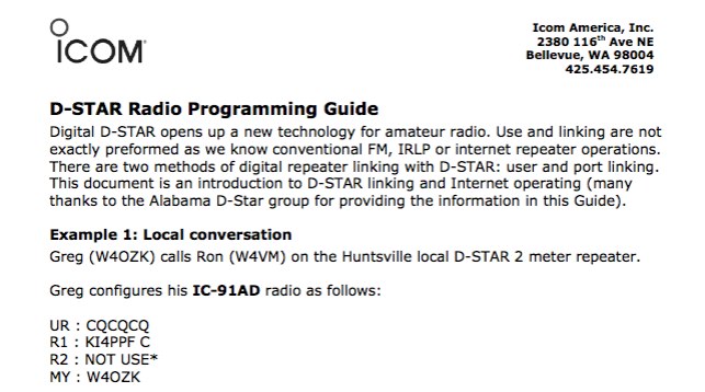 D-STAR Radio Programming Guide Picture