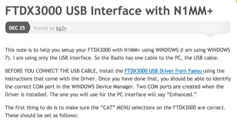 FTDX3000 USB Interface with N1MM+