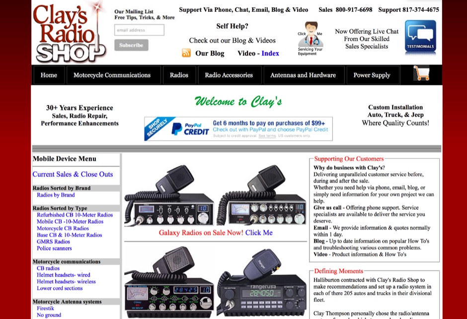 Clays Radio Shop Home Page Picture