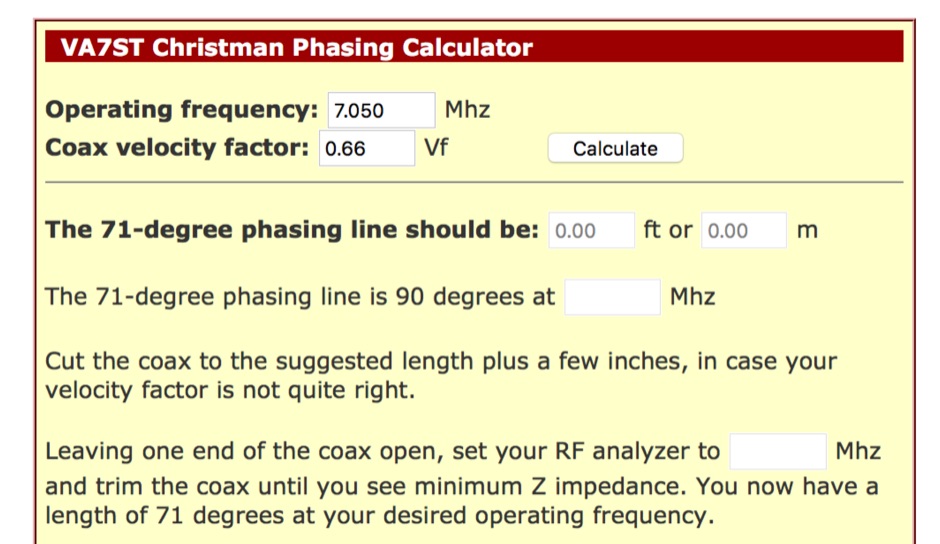 DXZone Christman Phasing Calculator