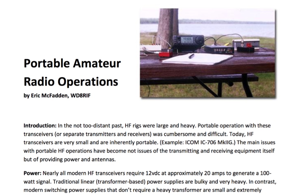 Portable Amateur Radio Operations The