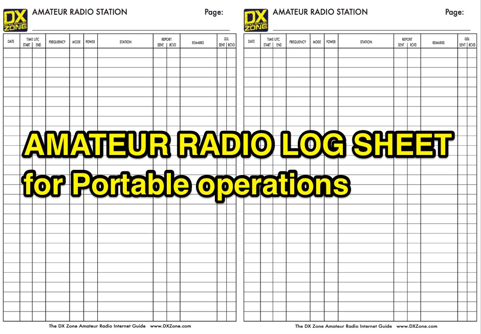 DXZone Log Sheet for Portable Operations