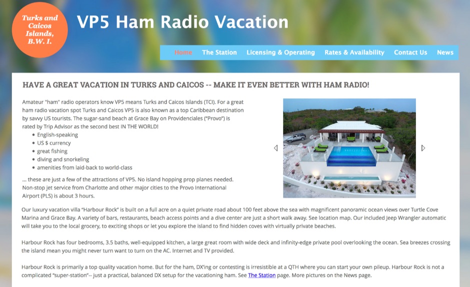 VP5 Ham Radio Vacation Rental in Turks and Caicos