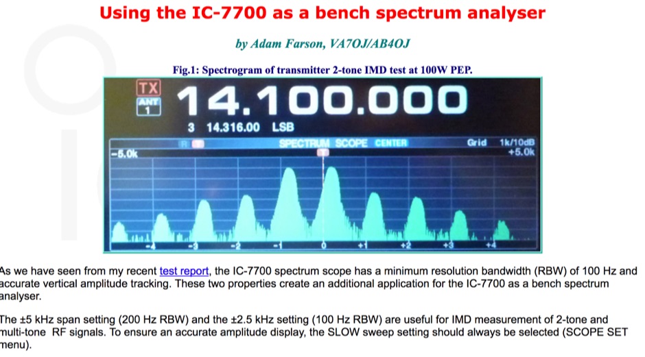 IC-7700 as a bench spectrum analyser