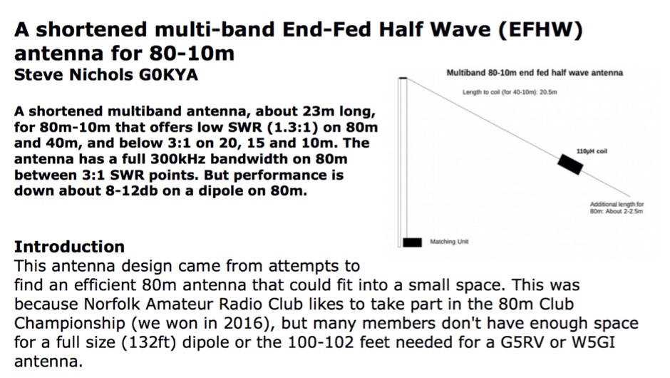 Shortened EFHW Antenna 80-10m