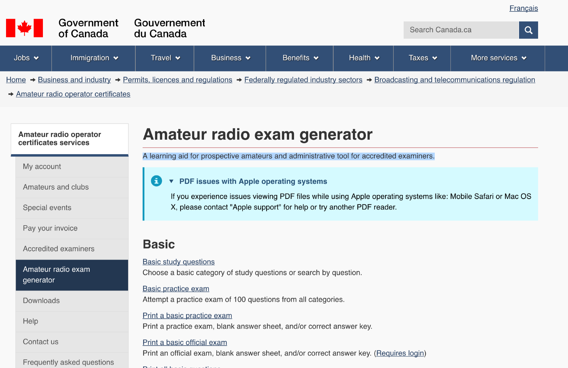 Amateur radio exam generator - Canada