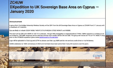 DXZone ZC4UW DXpedition to UK Sovereign Base Area on Cyprus