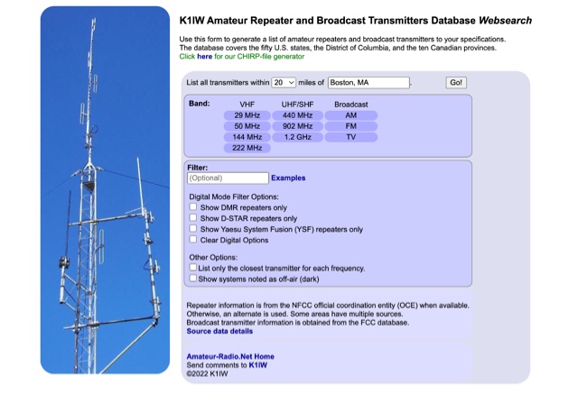 DXZone K1IW Amateur Repeater and Broadcast Transmitters Database
