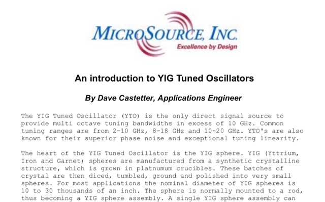 An introduction to YIG Tuned Oscillators