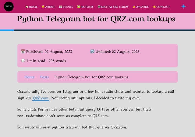 Python Telegram bot for QRZ.com lookups Picture