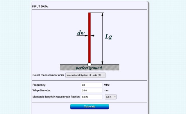 5/8-wavelength GP vertical antenna calculator 