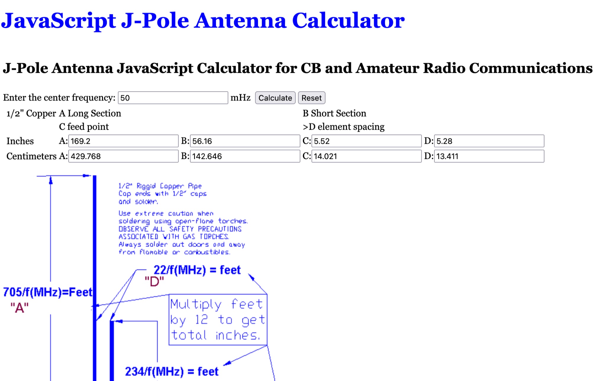 J-Pole Antenna Calculator in Javascript Picture