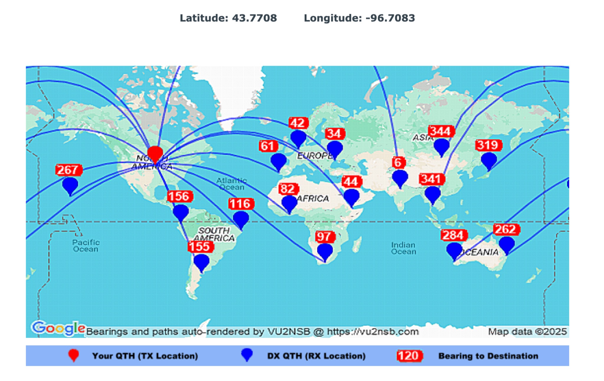 Antenna Bearings - Geodesic Map Picture