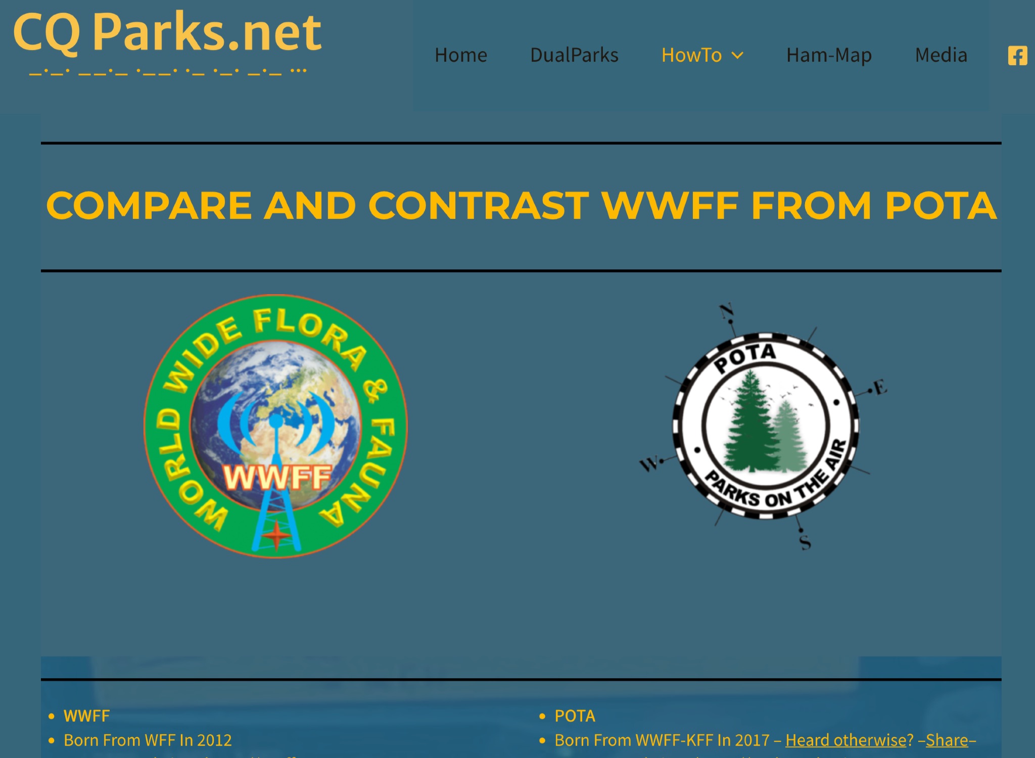 Compare and Contrast WWFF from POTA - CQParks Picture