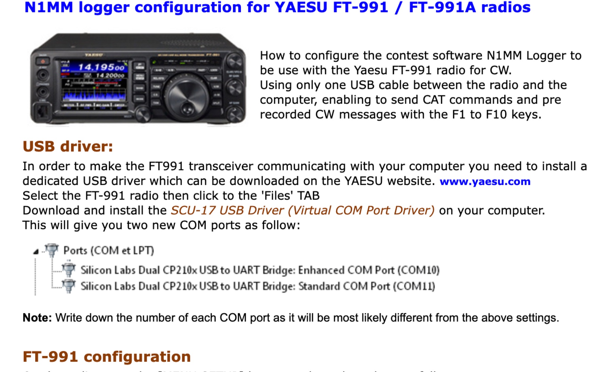 N1MM Logger+ Setup for FT-991 Transceiver Picture