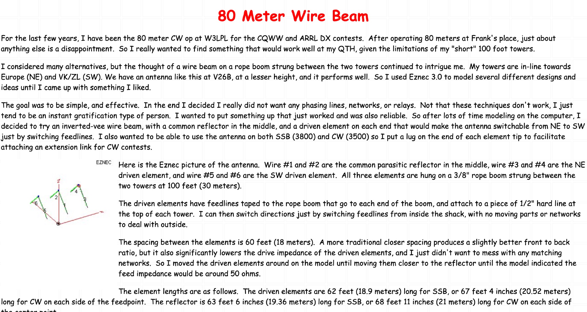 Design of an 80 M Inverted-V 3 elem. Wire Beam Antenna Picture
