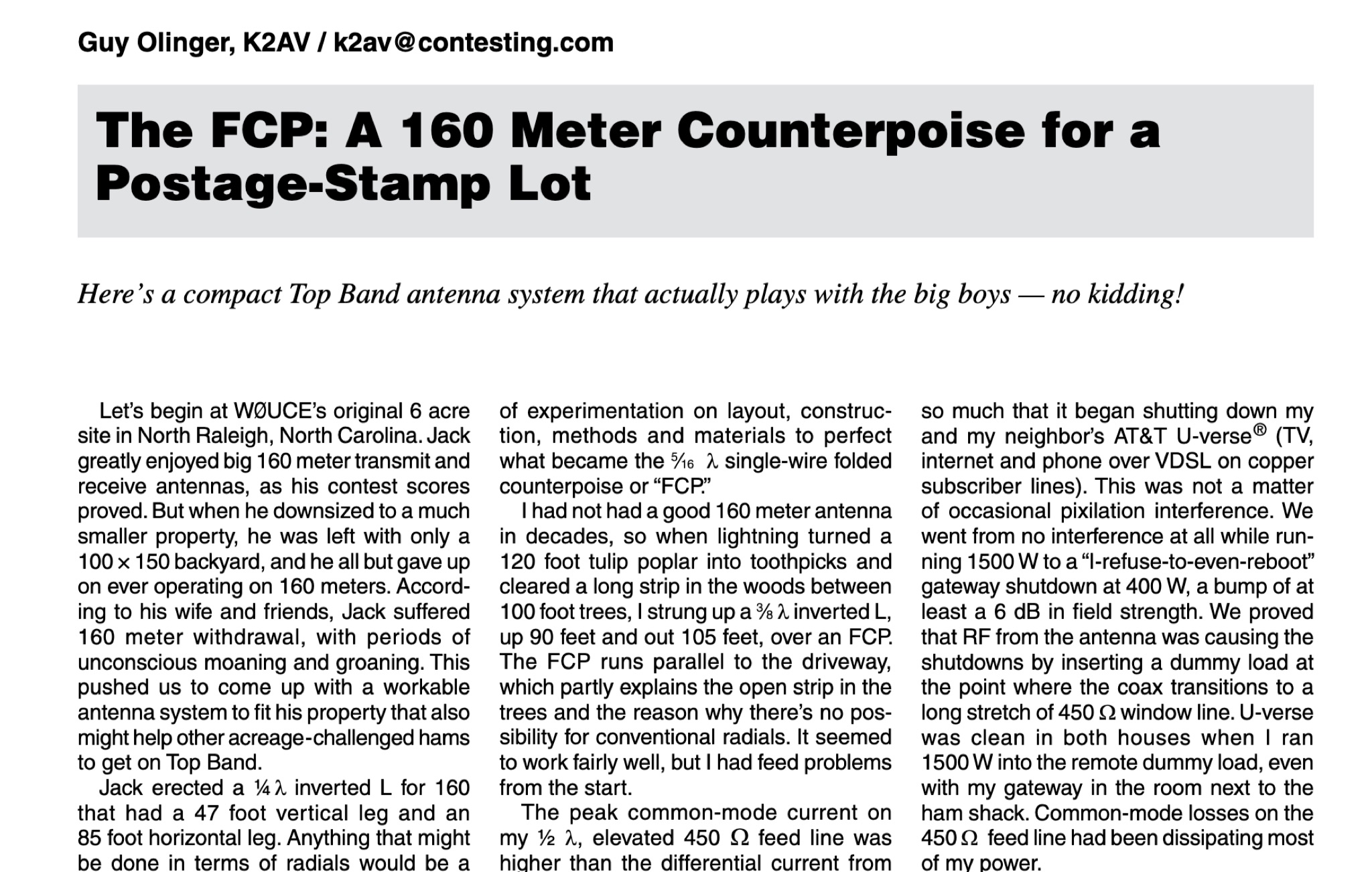 FCP: Compact 160-Meter Counterpoise for Small Lots Picture