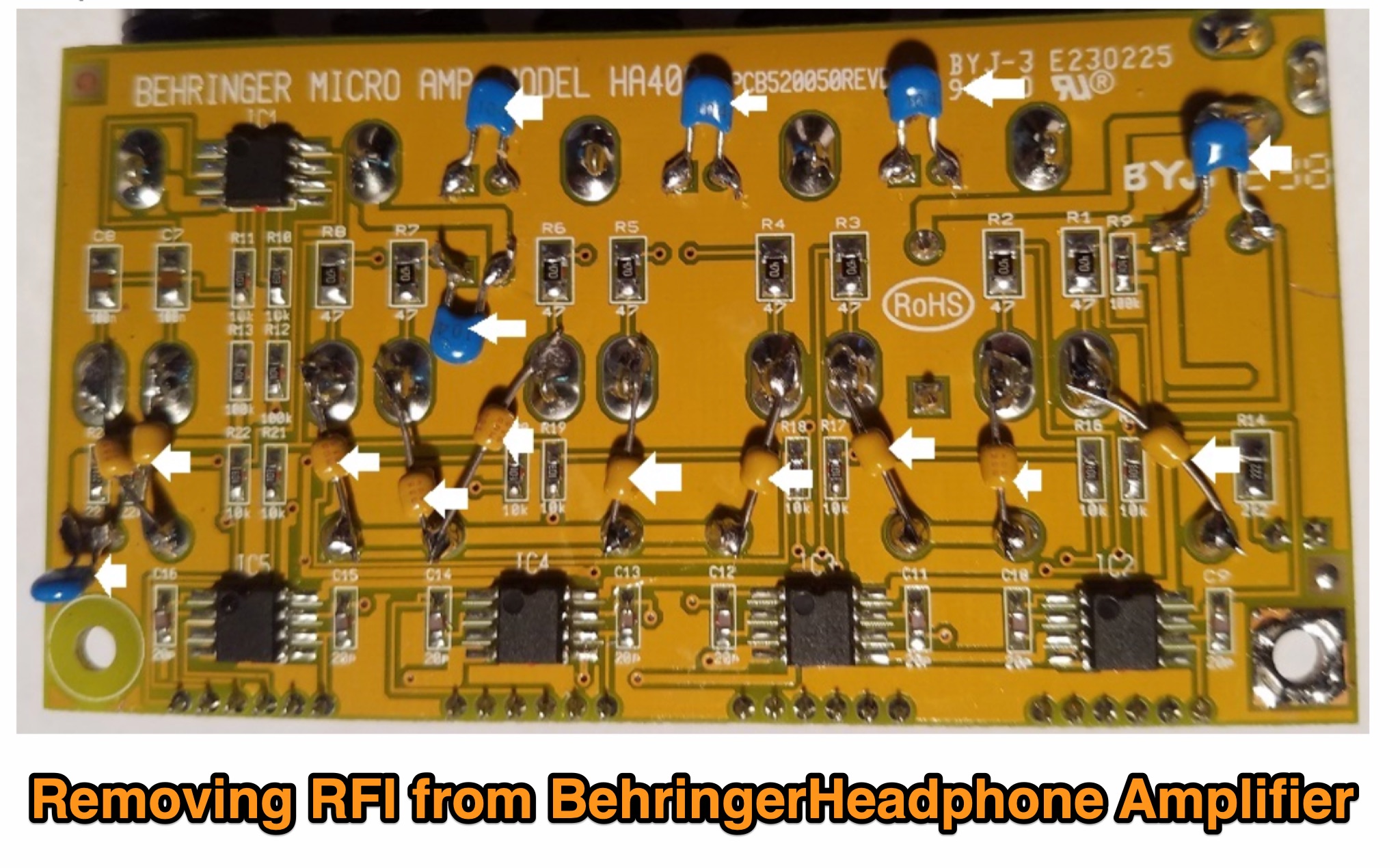 Removing RFI from Behringer HA400 Headphone Amplifier - Tips for Hams Picture