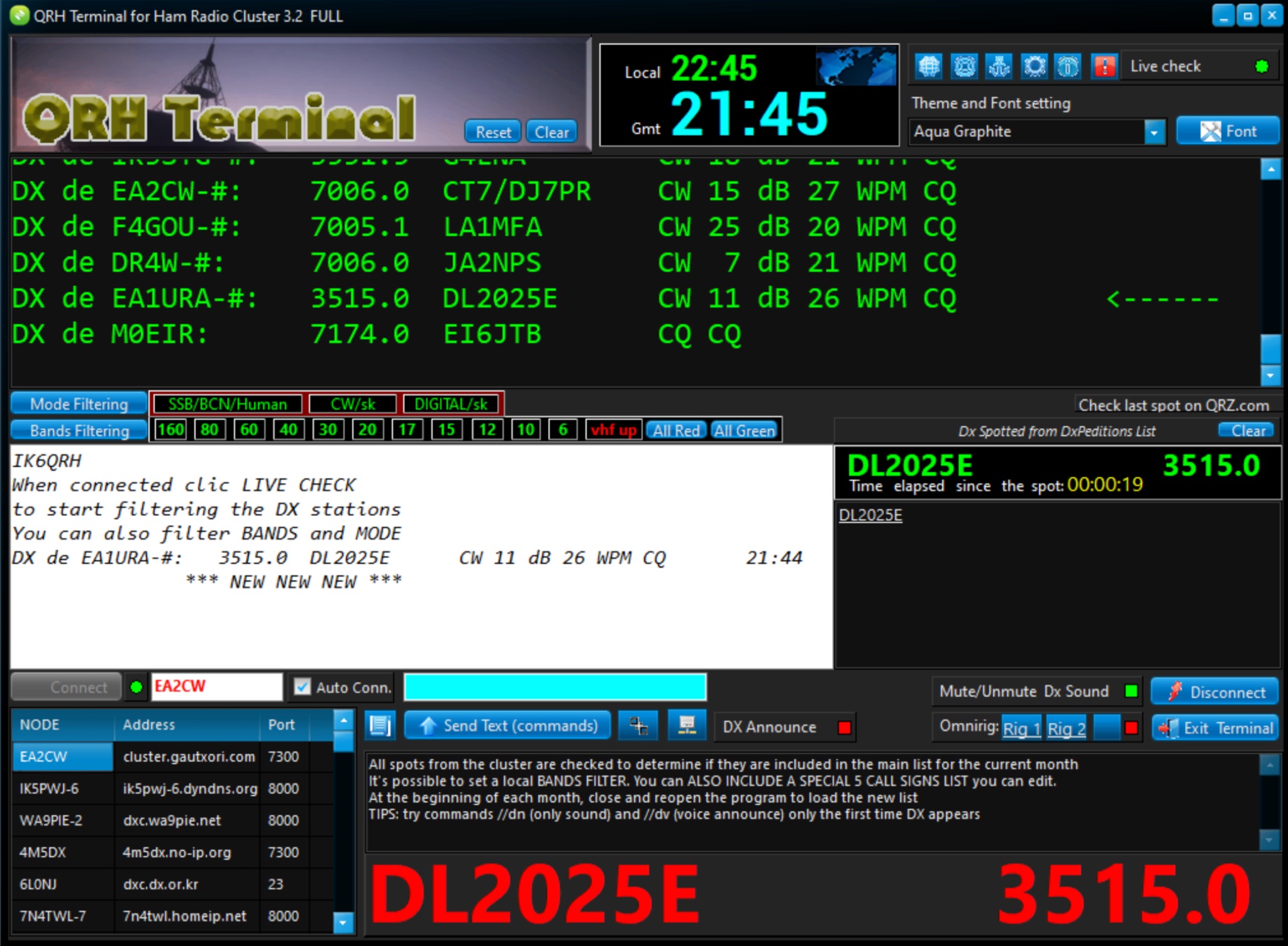 QRH Terminal  - DX Cluster Telnet Client  Picture