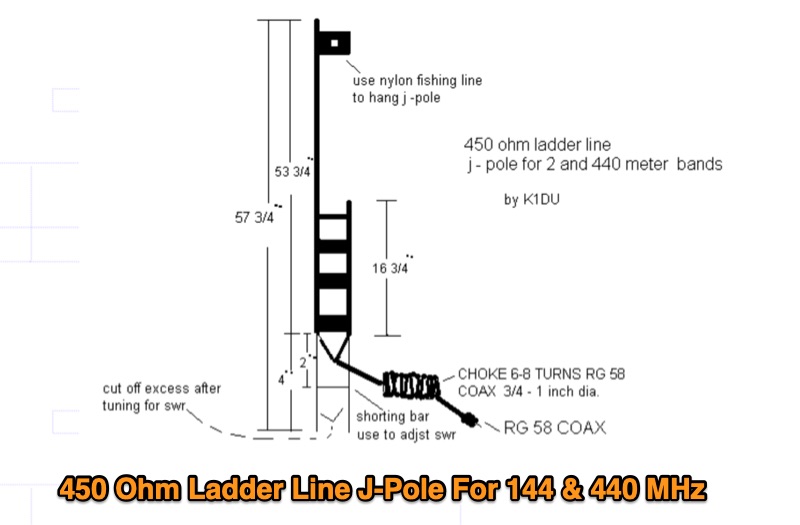 K1DU J-Pole: 450 Ohm Ladder Line Antenna for 144 & 440 MHz