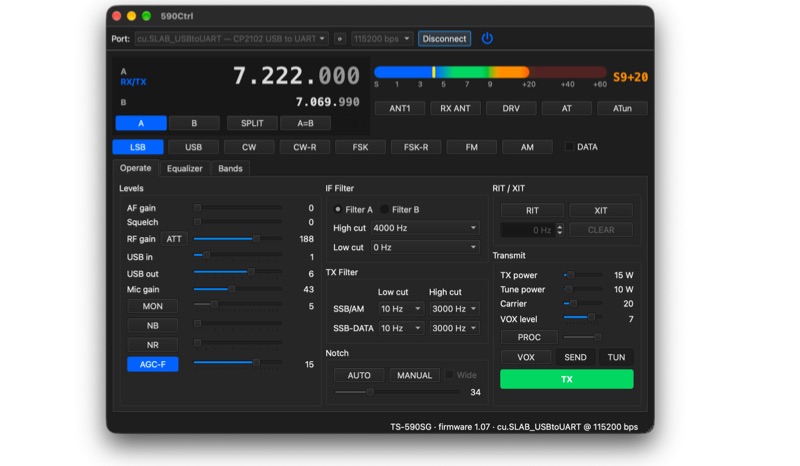 Kenwood TS-590SG Desktop control panel for macOS and Linux