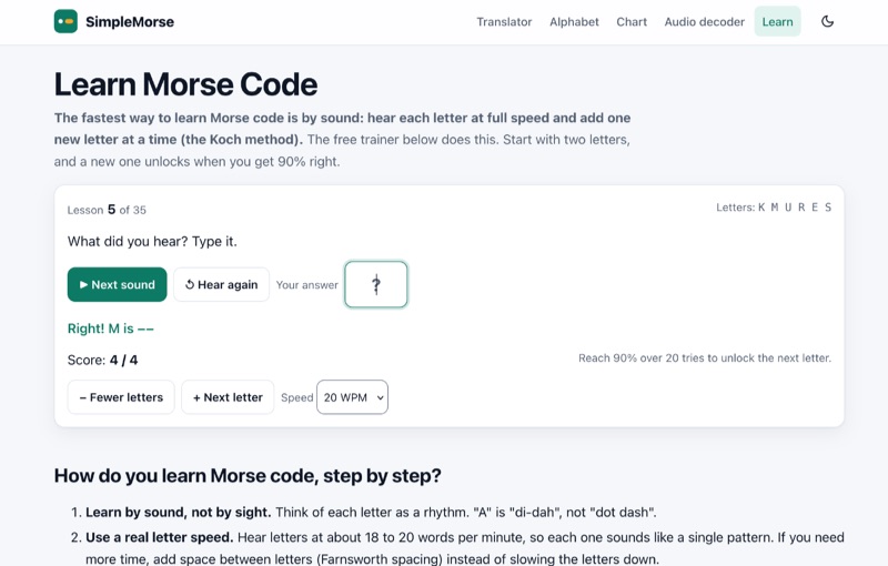 SimpleMorse: Learn Morse Code with the Koch Method