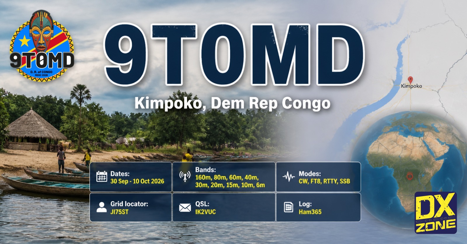 9T0MD — Dem Rep Congo DXpedition — Dates, QSL & Live Spots & Log Search ...