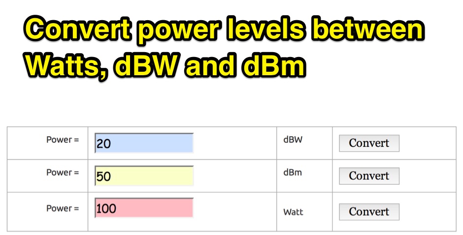 Convert power levels between Watts, dBW and dBm : resource detail