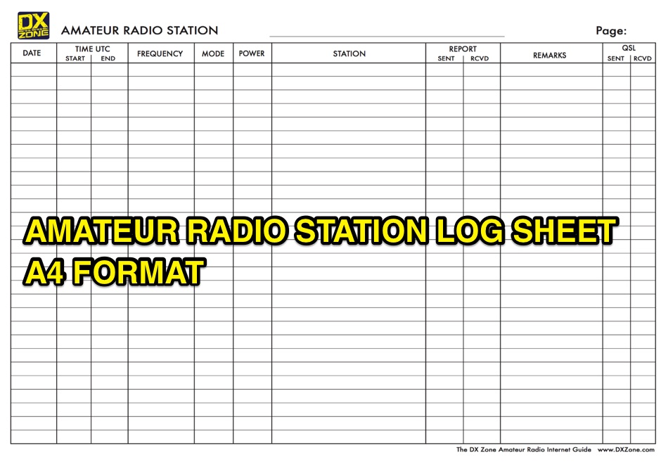 Amateur Radio Station Log Sheet in A4 Format