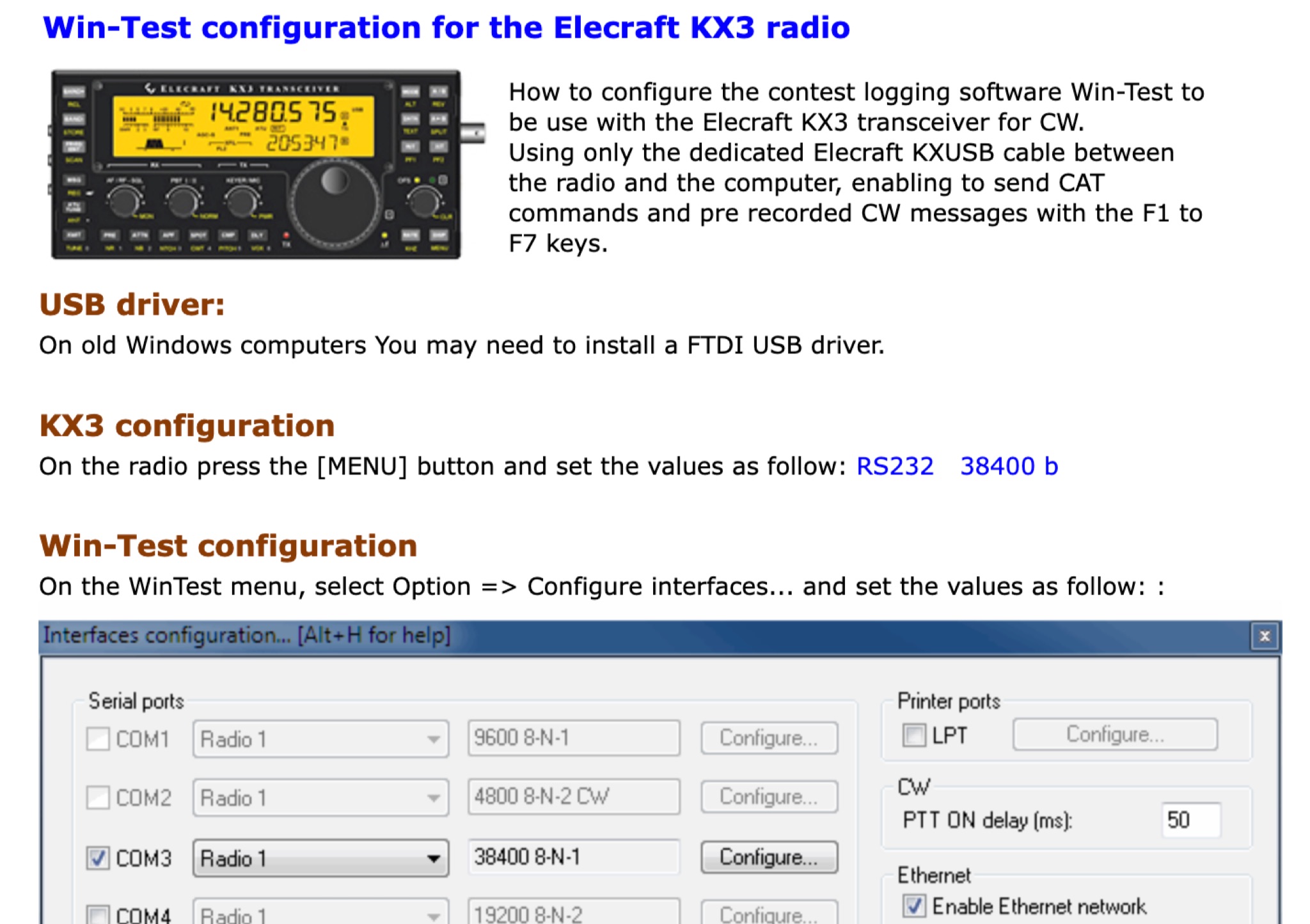 Elecraft KX3 Configuring Win-test