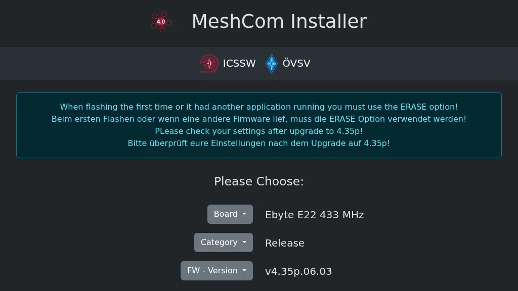 MeshCom Firmware Web Installer for ESP Devices